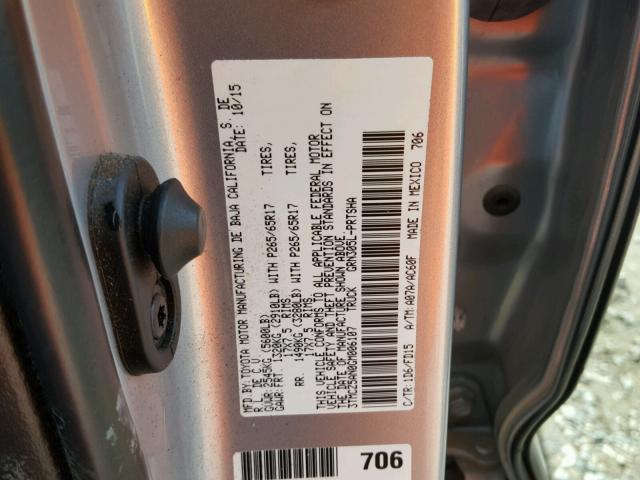 3TMCZ5AN0GM006107 - 2016 TOYOTA TACOMA DOU SILVER photo 10