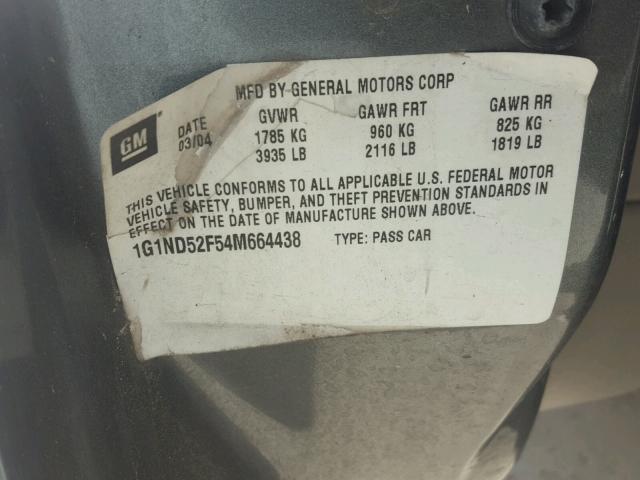 1G1ND52F54M664438 - 2004 CHEVROLET CLASSIC CHARCOAL photo 10