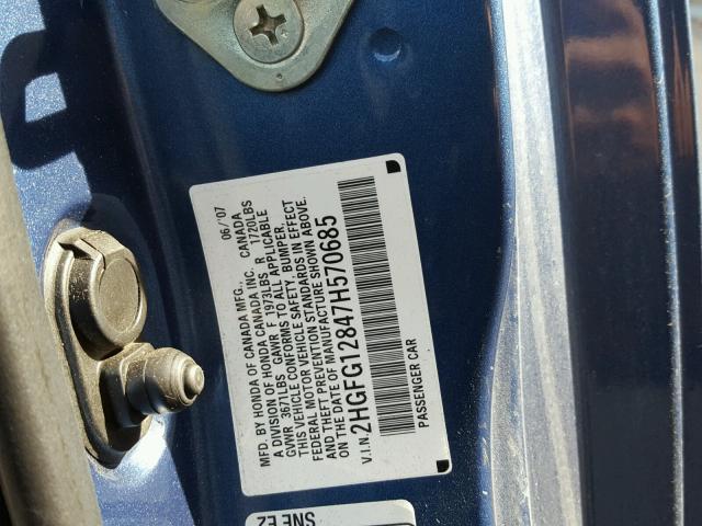 2HGFG12847H570685 - 2007 HONDA CIVIC EX 蓝色 照片 10