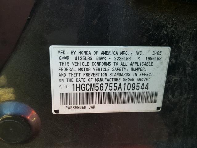 1HGCM56755A109544 - 2005 HONDA ACCORD EX CHARCOAL photo 10