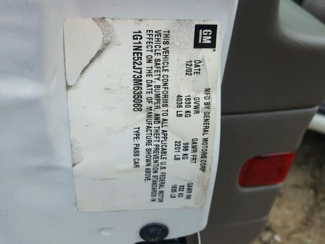 1G1NE52J73M635068 - 2003 CHEVROLET MALIBU LS Ağ foto 10