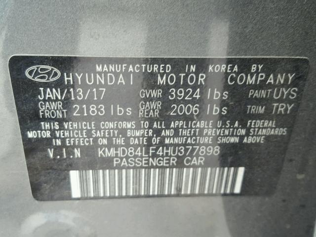 KMHD84LF4HU377898 - 2017 HYUNDAI ELANTRA SE GRAY photo 10