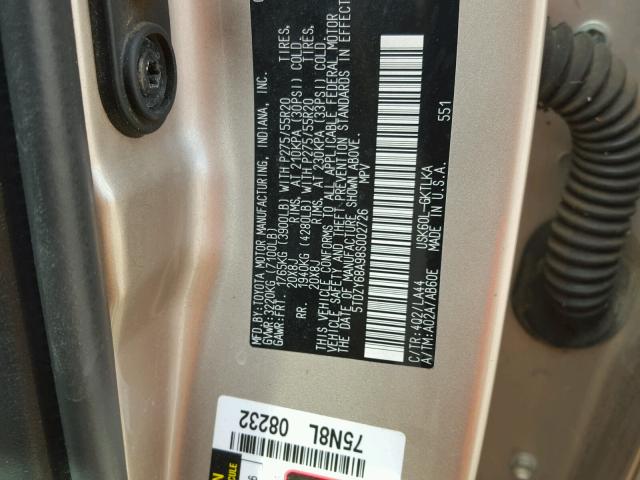 5TDZY68A98S002726 - 2008 TOYOTA SEQUOIA LI TAN photo 10