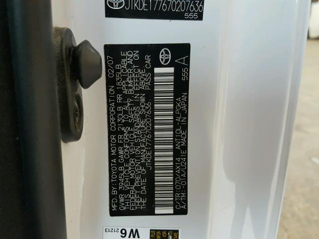 JTKDE177670207636 - 2007 TOYOTA SCION TC 白色 照片 10