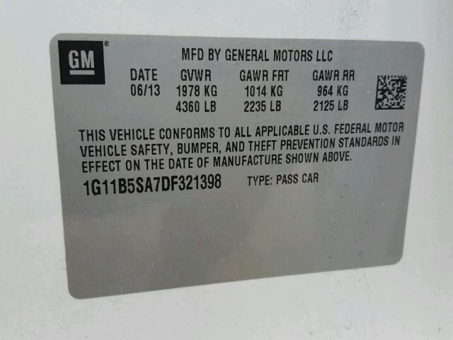 1G11B5SA7DF321398 - 2013 CHEVROLET MALIBU LS Ağ foto 10