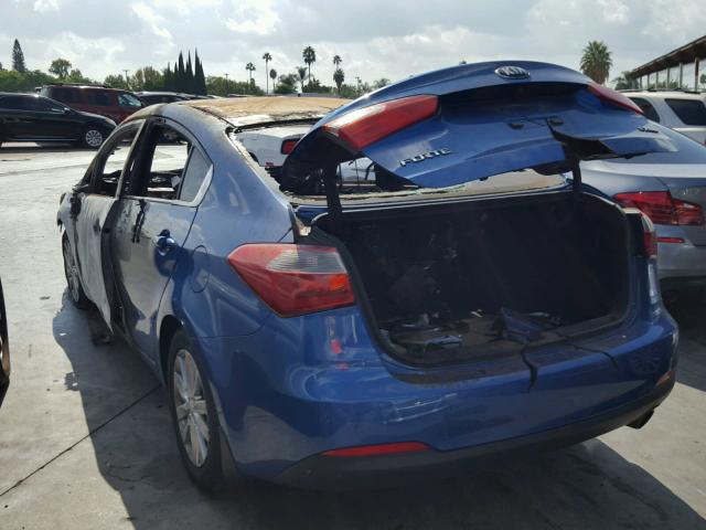 KNAFX4A87E5117132 - 2014 KIA FORTE EX BLUE photo 3