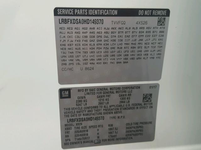 LRBFXDSA0HD149370 - 2017 BUICK ENVISION E WHITE photo 10