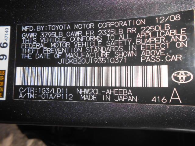 JTDKB20U193510371 - 2009 TOYOTA PRIUS GRAY photo 10