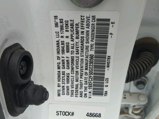 19XFC2F50GE230560 - 2016 HONDA CIVIC LX WHITE photo 10