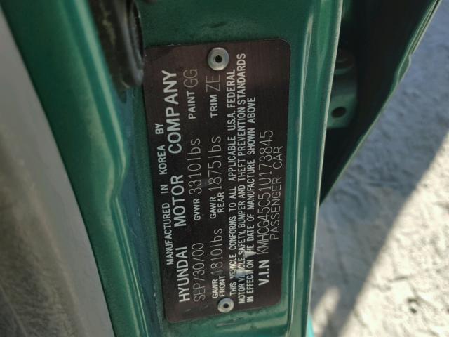 KMHCG45C51U173845 - 2001 HYUNDAI ACCENT GREEN photo 10