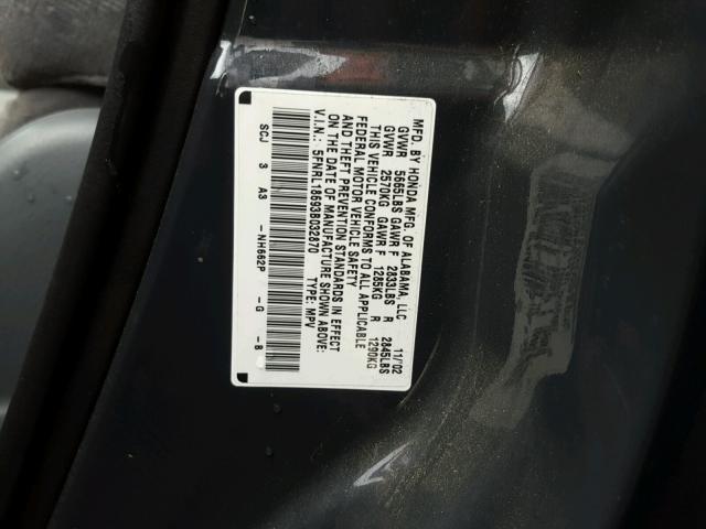 5FNRL18693B032870 - 2003 HONDA ODYSSEY GRAY photo 10