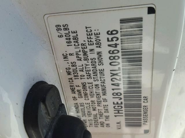 1HGEJ8142XL086456 - 1999 HONDA CIVIC EX 白色 照片 10