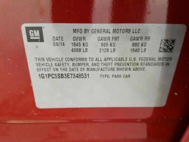 1G1PC5SB3E7348531 - 2014 CHEVROLET CRUZE LT RED photo 10