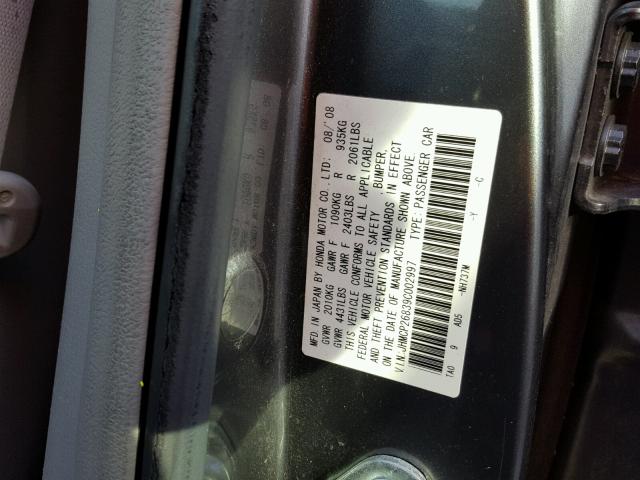 JHMCP26839C002997 - 2009 HONDA ACCORD EXL GRAY photo 10