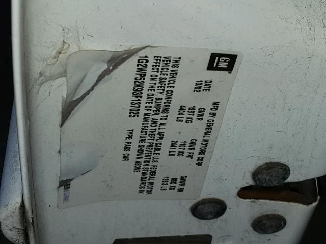 1G2WP52K93F137025 - 2003 PONTIAC GRAND PRIX Білий фото 10