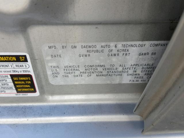 KL1TD52685B365884 - 2005 CHEVROLET AVEO BASE Srebrny zdjęcie 10