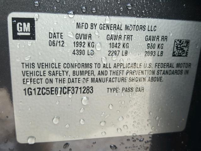 1G1ZC5E07CF371283 - 2012 CHEVROLET MALIBU 1LT 灰色 照片 10