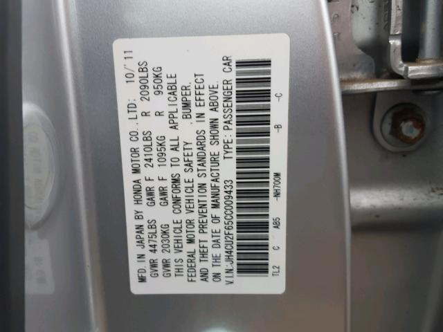 JH4CU2F65CC009433 - 2012 ACURA TSX TECH SILVER photo 10
