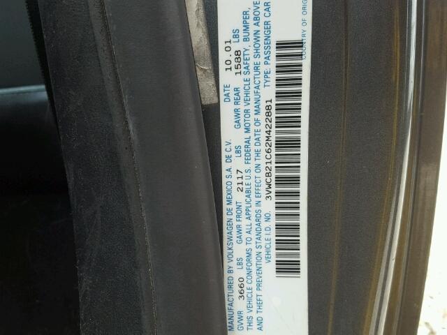 3VWCB21C62M422881 - 2002 VOLKSWAGEN NEW BEETLE 灰色 照片 10