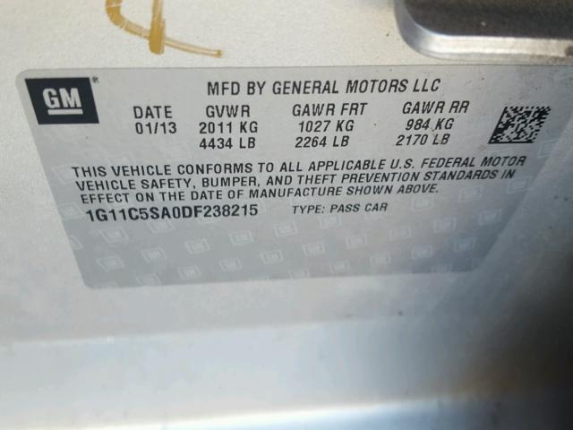 1G11C5SA0DF238215 - 2013 CHEVROLET MALIBU 1LT SILVER photo 10