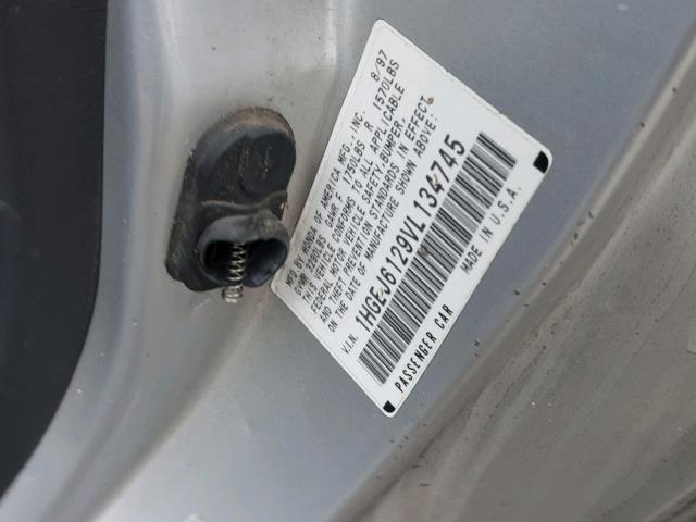 1HGEJ6129VL134745 - 1997 HONDA CIVIC DX SILVER photo 10