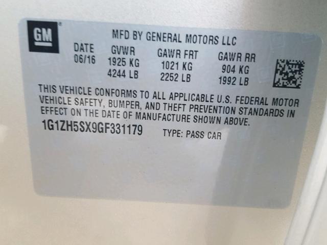 1G1ZH5SX9GF331179 - 2016 CHEVROLET MALIBU PRE GOLD photo 10