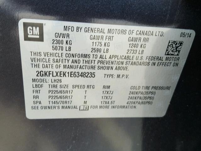 2GKFLXEK1E6348235 - 2014 GMC TERRAIN SL CHARCOAL photo 10