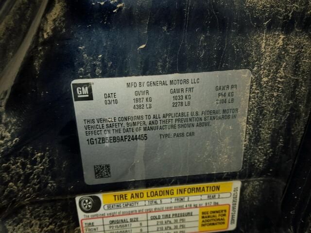 1G1ZB5EB9AF244455 - 2010 CHEVROLET MALIBU LS 蓝色 照片 10