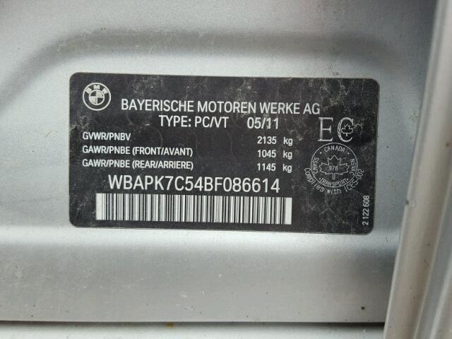 WBAPK7C54BF086614 - 2011 BMW 328 XI SILVER photo 10