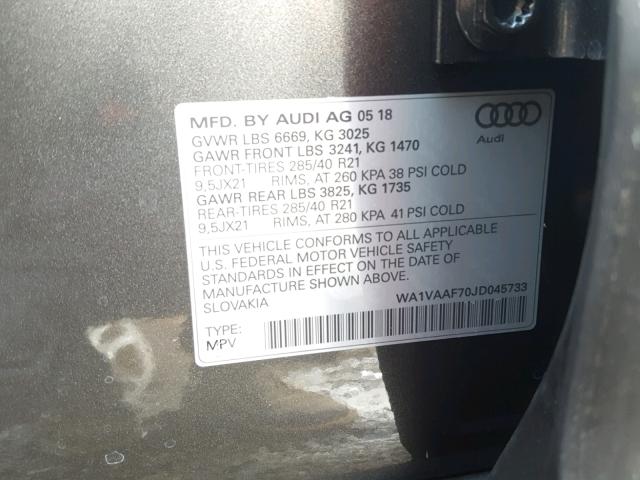 WA1VAAF70JD045733 - 2018 AUDI Q7 PRESTIG CHARCOAL photo 10