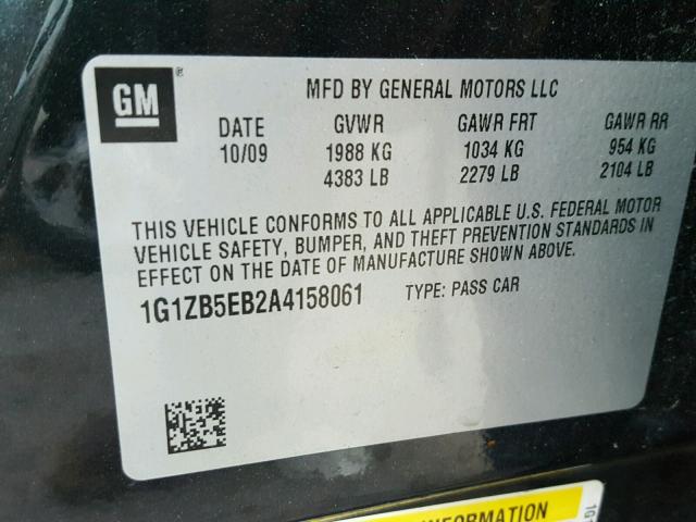 1G1ZB5EB2A4158061 - 2010 CHEVROLET MALIBU LS ლურჯი ფოტო 10