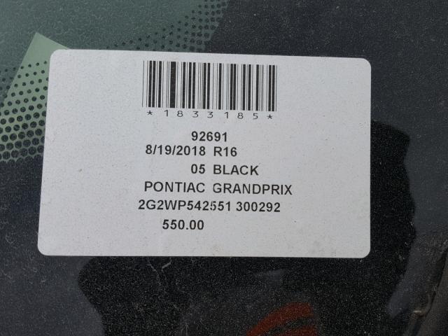 2G2WP542551300292 - 2005 PONTIAC GRAND PRIX BLACK photo 10