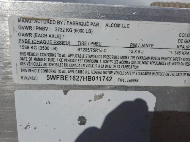 5WFBE1627HB011742 - 2017 UTILITY TRAILER WHITE photo 10