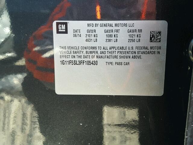 1G11F5SL3FF105430 - 2015 CHEVROLET MALIBU LTZ 灰色 照片 10