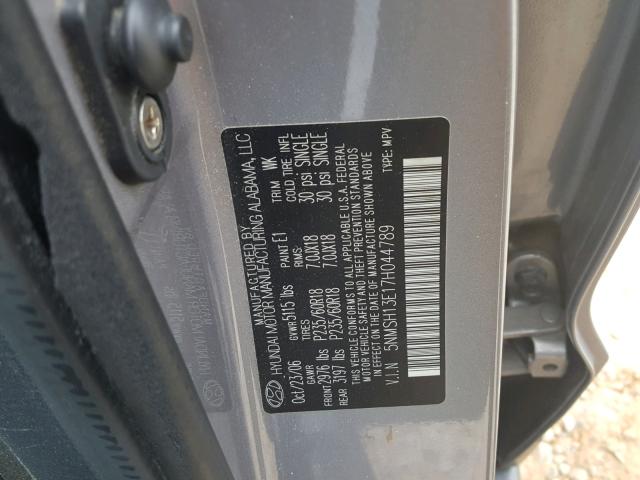 5NMSH13E17H044789 - 2007 HYUNDAI SANTA FE S GRAY photo 10