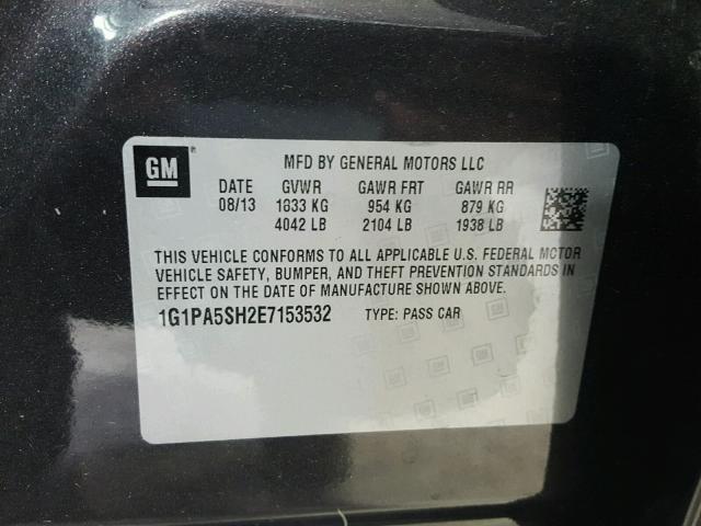 1G1PA5SH2E7153532 - 2014 CHEVROLET CRUZE LS CHARCOAL photo 10