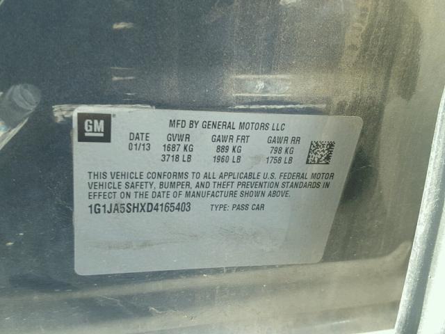 1G1JA5SHXD4165403 - 2013 CHEVROLET SONIC LS GRAY photo 10