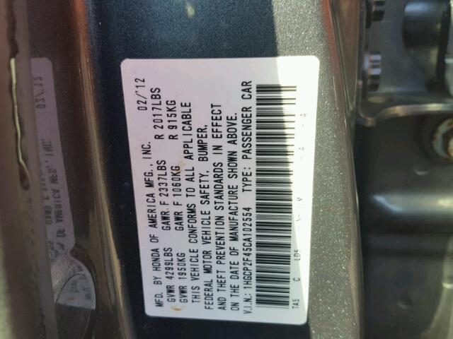 1HGCP2F45CA102554 - 2012 HONDA ACCORD GRAY photo 10