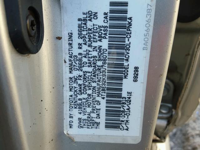 4T1BE32K93U766070 - 2003 TOYOTA CAMRY LE SILVER photo 10