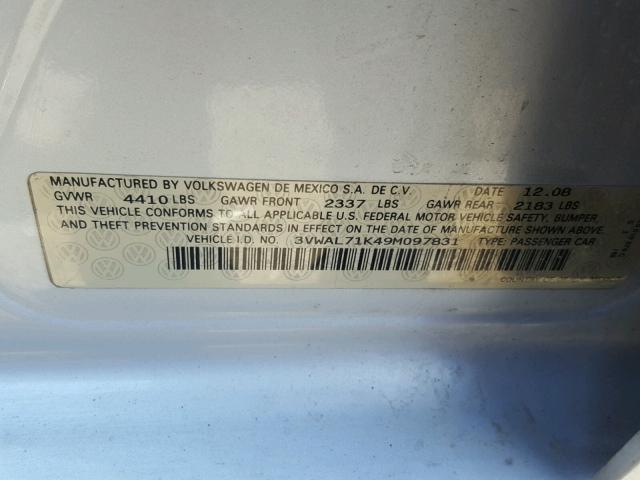 3VWAL71K49M097831 - 2009 VOLKSWAGEN JETTA TDI SILVER photo 10