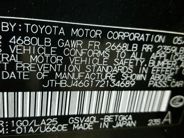 JTHBJ46G172134689 - 2007 LEXUS ES 350 BLACK photo 10