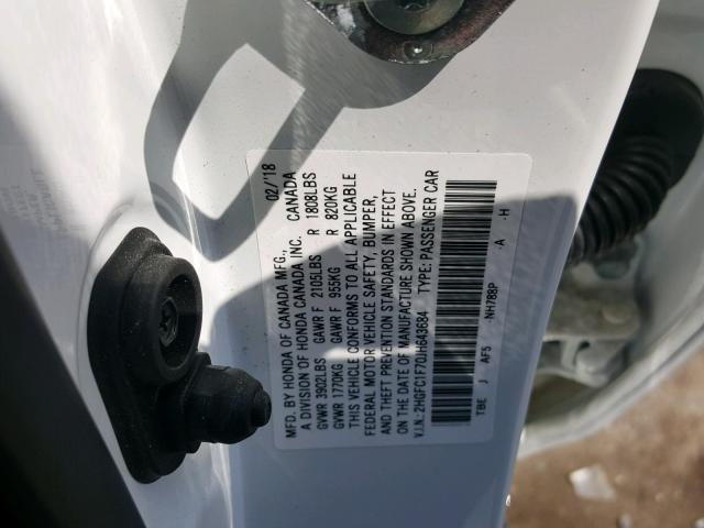 2HGFC1F70JH643684 - 2018 HONDA CIVIC EXL WHITE photo 10