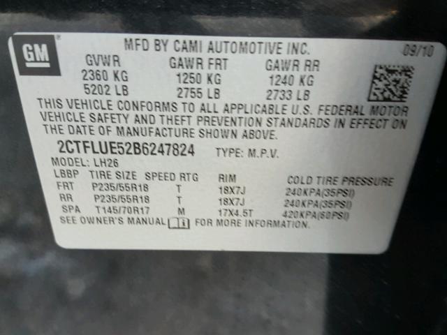 2CTFLUE52B6247824 - 2011 GMC TERRAIN BLACK photo 10