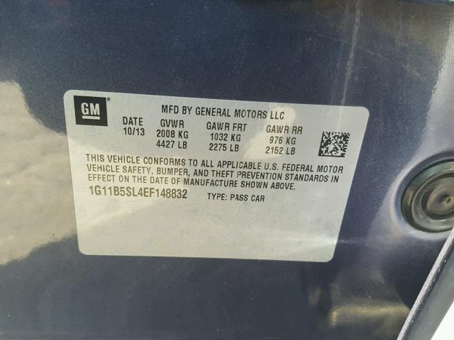 1G11B5SL4EF148832 - 2014 CHEVROLET MALIBU LS ლურჯი ფოტო 10