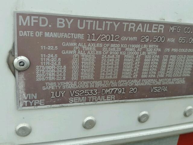 1UYVS2533DM779120 - 2013 UTILITY TRAILER WHITE photo 10