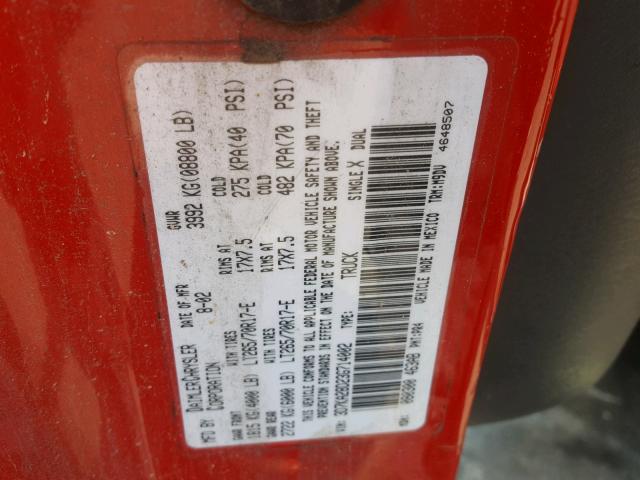 3D7KA28D23G714002 - 2003 DODGE RAM 2500 S RED photo 10