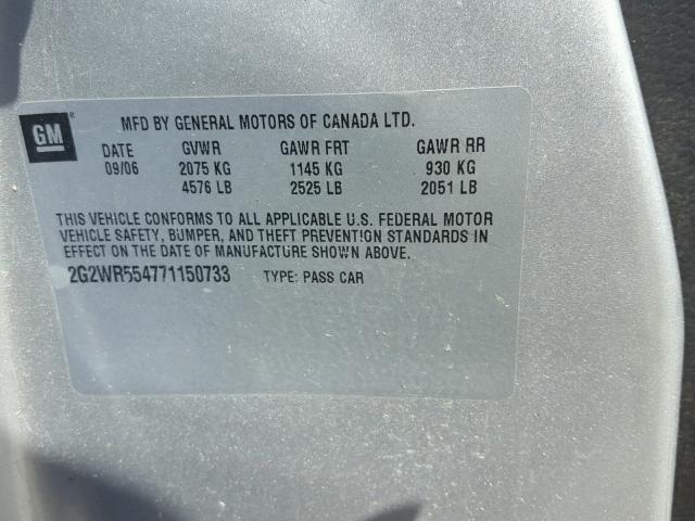 2G2WR554771150733 - 2007 PONTIAC GRAND PRIX SILVER photo 10
