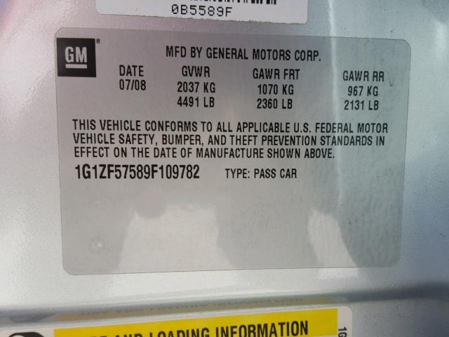 1G1ZF57589F109782 - 2009 CHEVROLET MALIBU HYB 灰色 照片 10