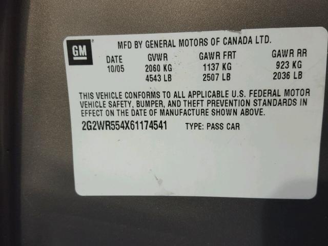 2G2WR554X61174541 - 2006 PONTIAC GRAND PRIX 金色 照片 10