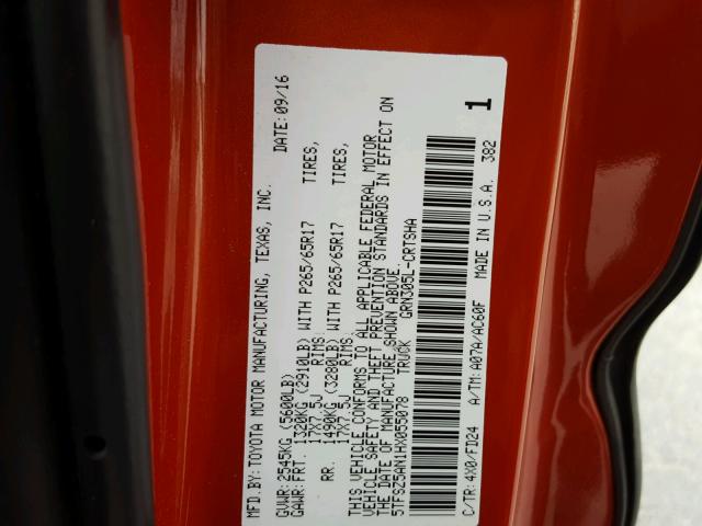 5TFSZ5AN1HX055078 - 2017 TOYOTA TACOMA ORANGE photo 10